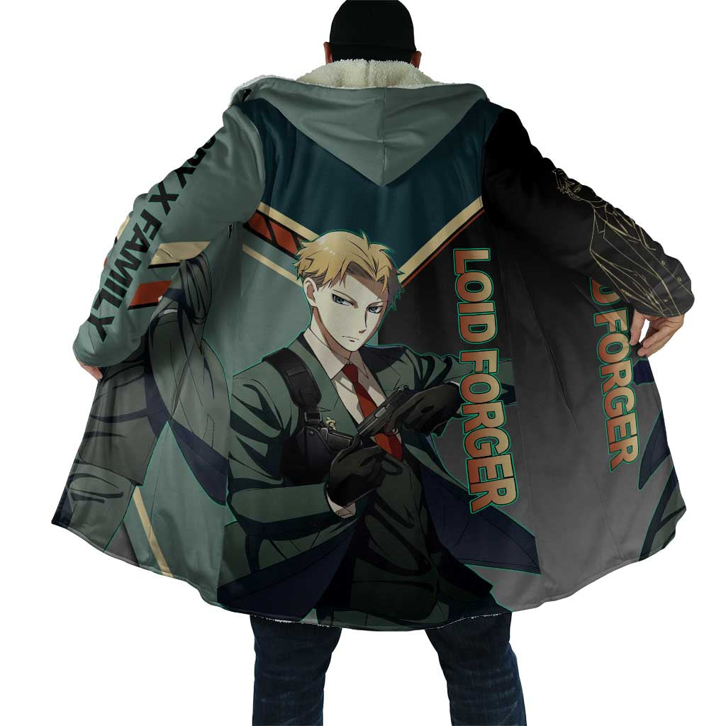Loid Forger Spy x Family Green and Black Theme Cloak with Gun Pose and Sharp Agent Style Design - The Mazicc