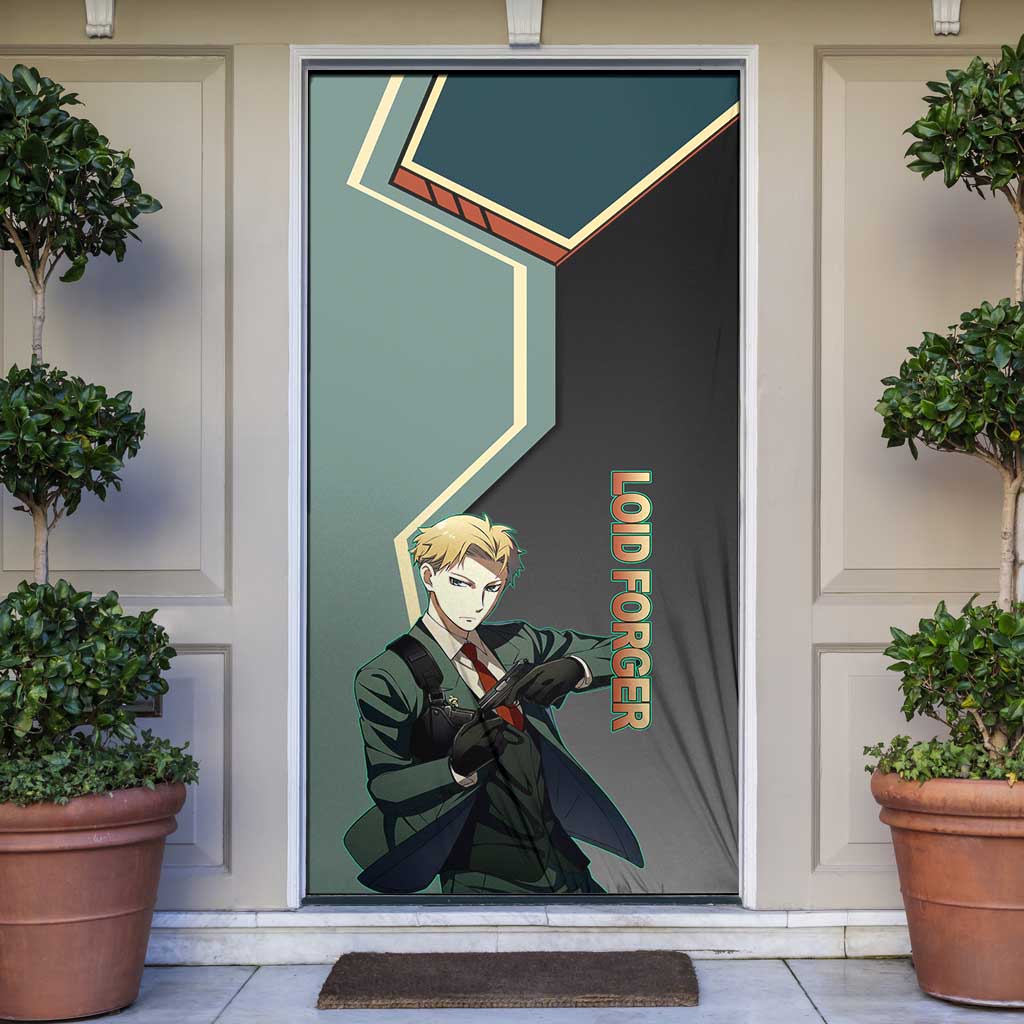 Loid Forger Spy x Family Green and Black Theme Door Cover with Gun Pose and Sharp Agent Style Design - The Mazicc