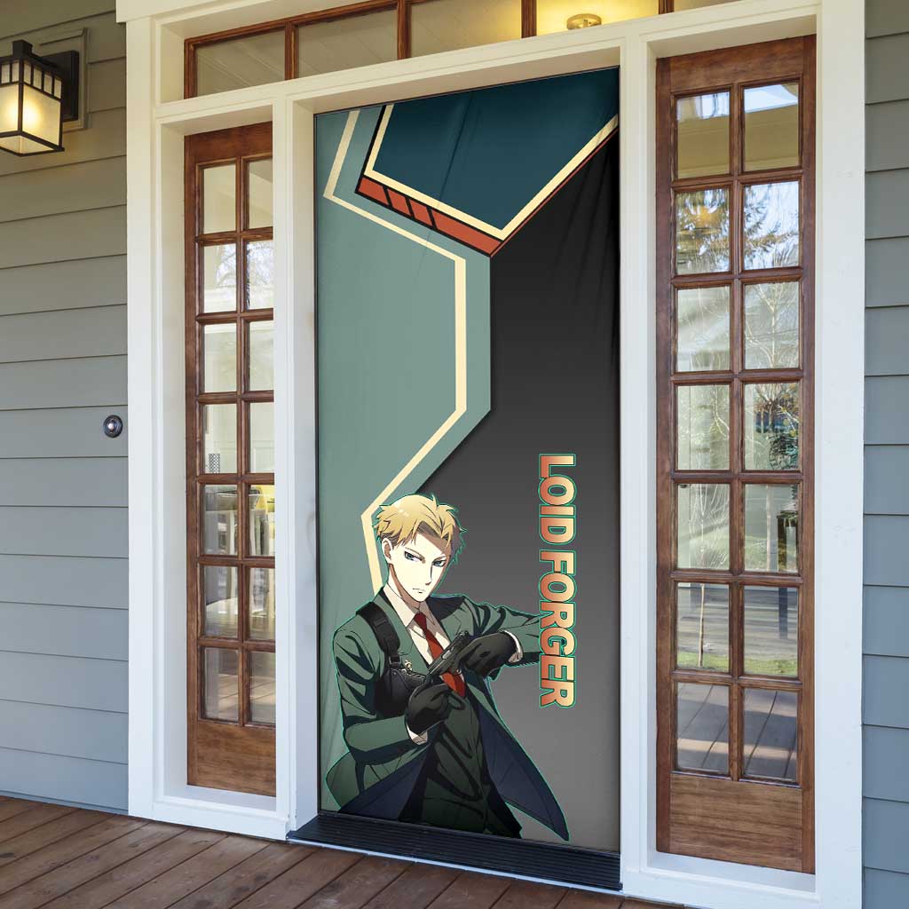 Loid Forger Spy x Family Green and Black Theme Door Cover with Gun Pose and Sharp Agent Style Design - The Mazicc