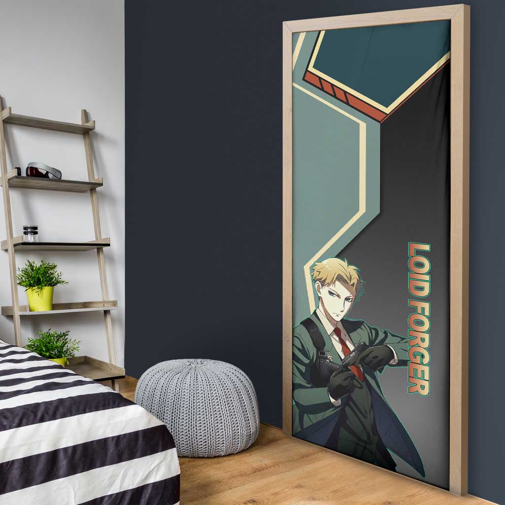 Loid Forger Spy x Family Green and Black Theme Door Cover with Gun Pose and Sharp Agent Style Design - The Mazicc