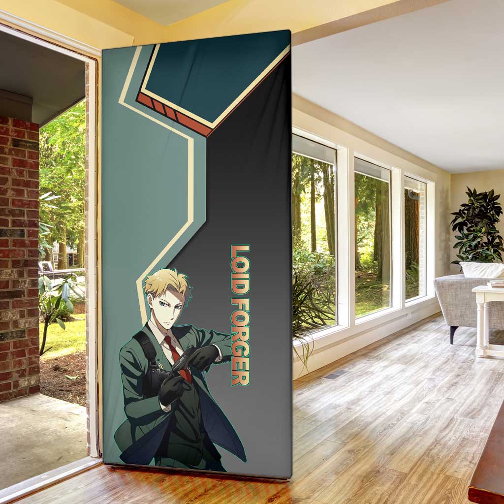 Loid Forger Spy x Family Green and Black Theme Door Cover with Gun Pose and Sharp Agent Style Design - The Mazicc