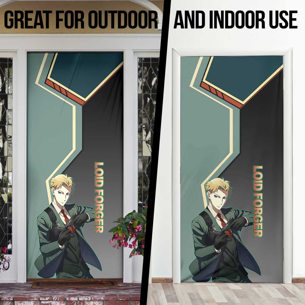 Loid Forger Spy x Family Green and Black Theme Door Cover with Gun Pose and Sharp Agent Style Design - The Mazicc