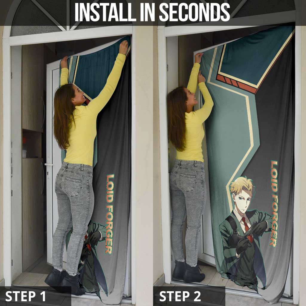 Loid Forger Spy x Family Green and Black Theme Door Cover with Gun Pose and Sharp Agent Style Design - The Mazicc