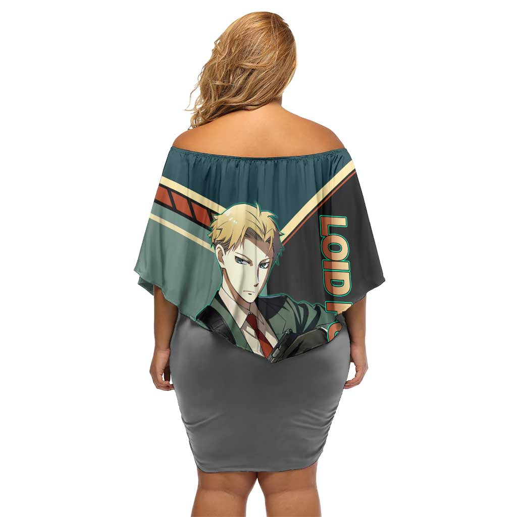 Loid Forger Spy x Family Green and Black Theme Family Matching Off Shoulder Short Dress and Hawaiian Shirt with Gun Pose and Sharp Agent Style Design