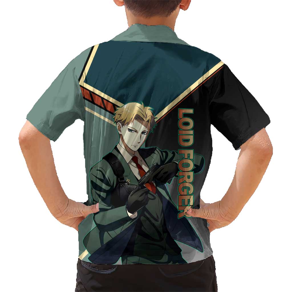 Loid Forger Spy x Family Green and Black Theme Family Matching Puletasi and Hawaiian Shirt with Gun Pose and Sharp Agent Style Design
