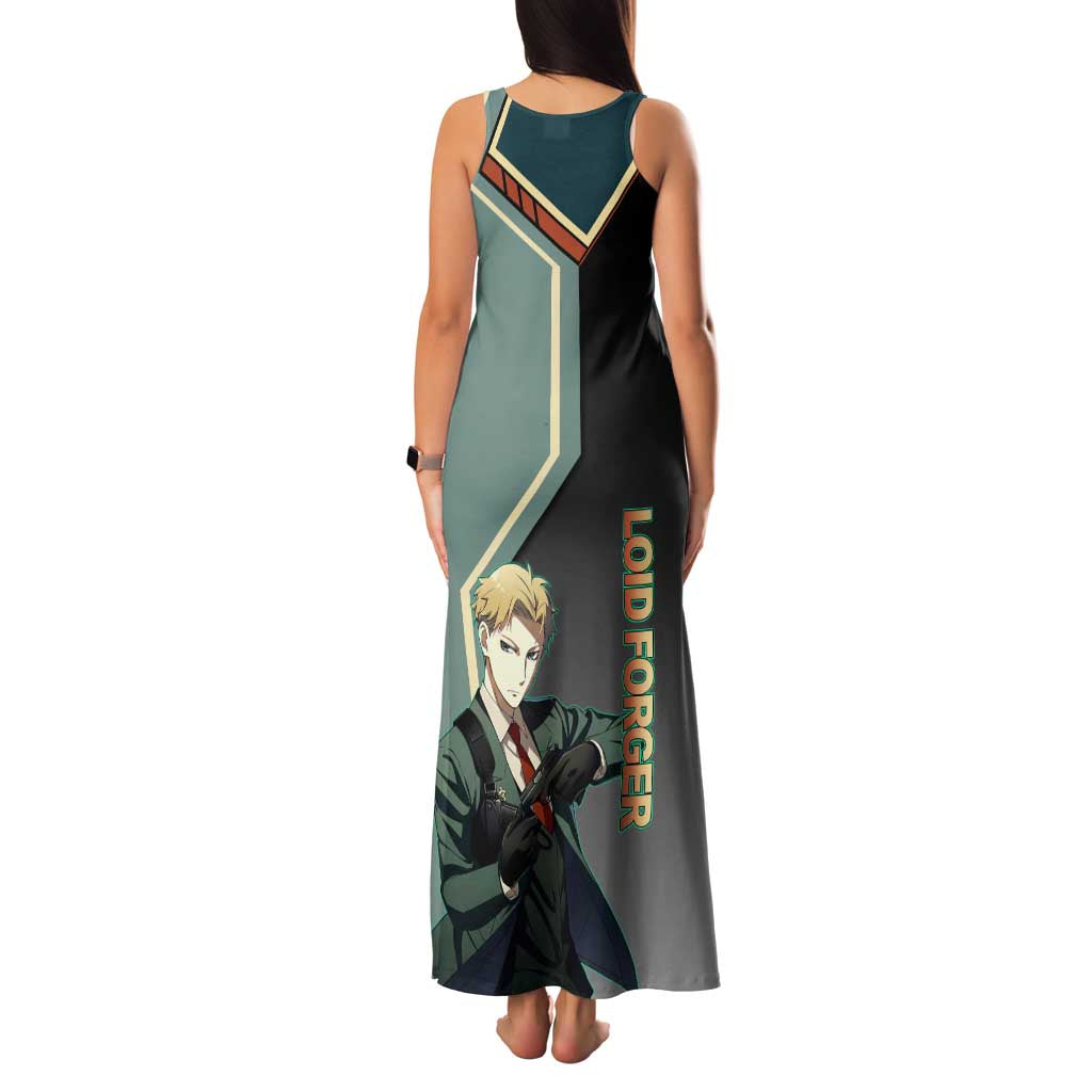 Loid Forger Spy x Family Green and Black Theme Family Matching Tank Maxi Dress and Hawaiian Shirt with Gun Pose and Sharp Agent Style Design