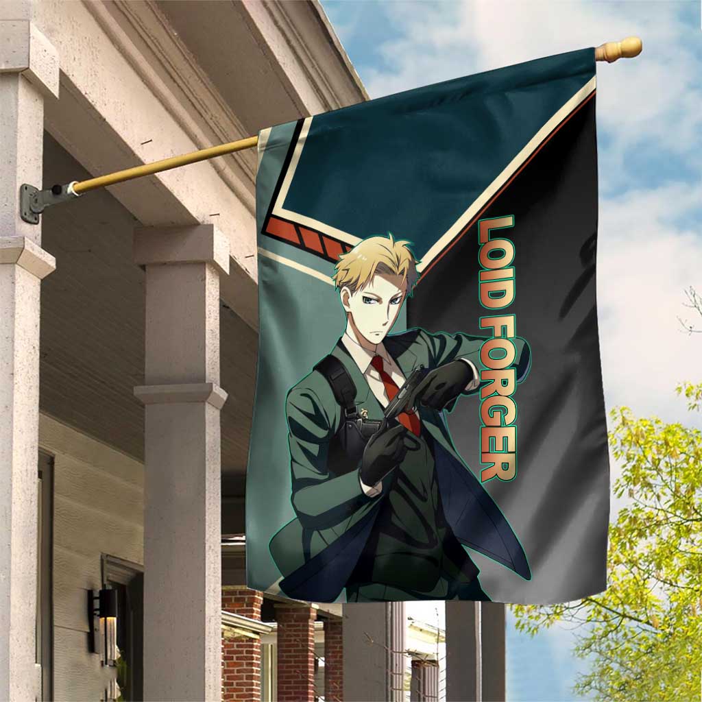 Loid Forger Spy x Family Green and Black Theme Garden Flag with Gun Pose and Sharp Agent Style Design - The Mazicc
