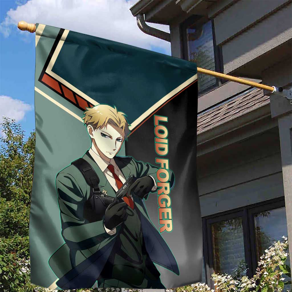Loid Forger Spy x Family Green and Black Theme Garden Flag with Gun Pose and Sharp Agent Style Design - The Mazicc