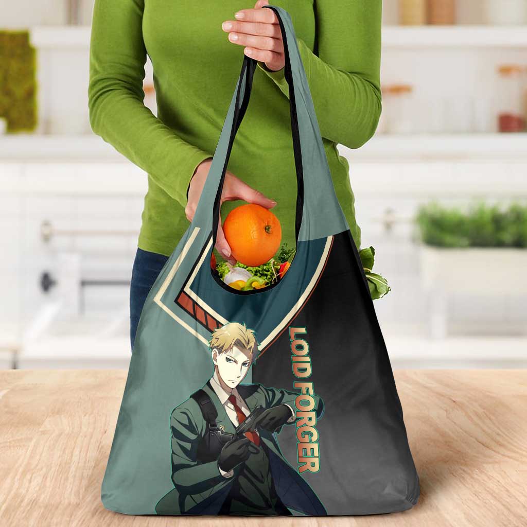 Loid Forger Spy x Family Green and Black Theme Grocery Bag with Gun Pose and Sharp Agent Style Design - The Mazicc