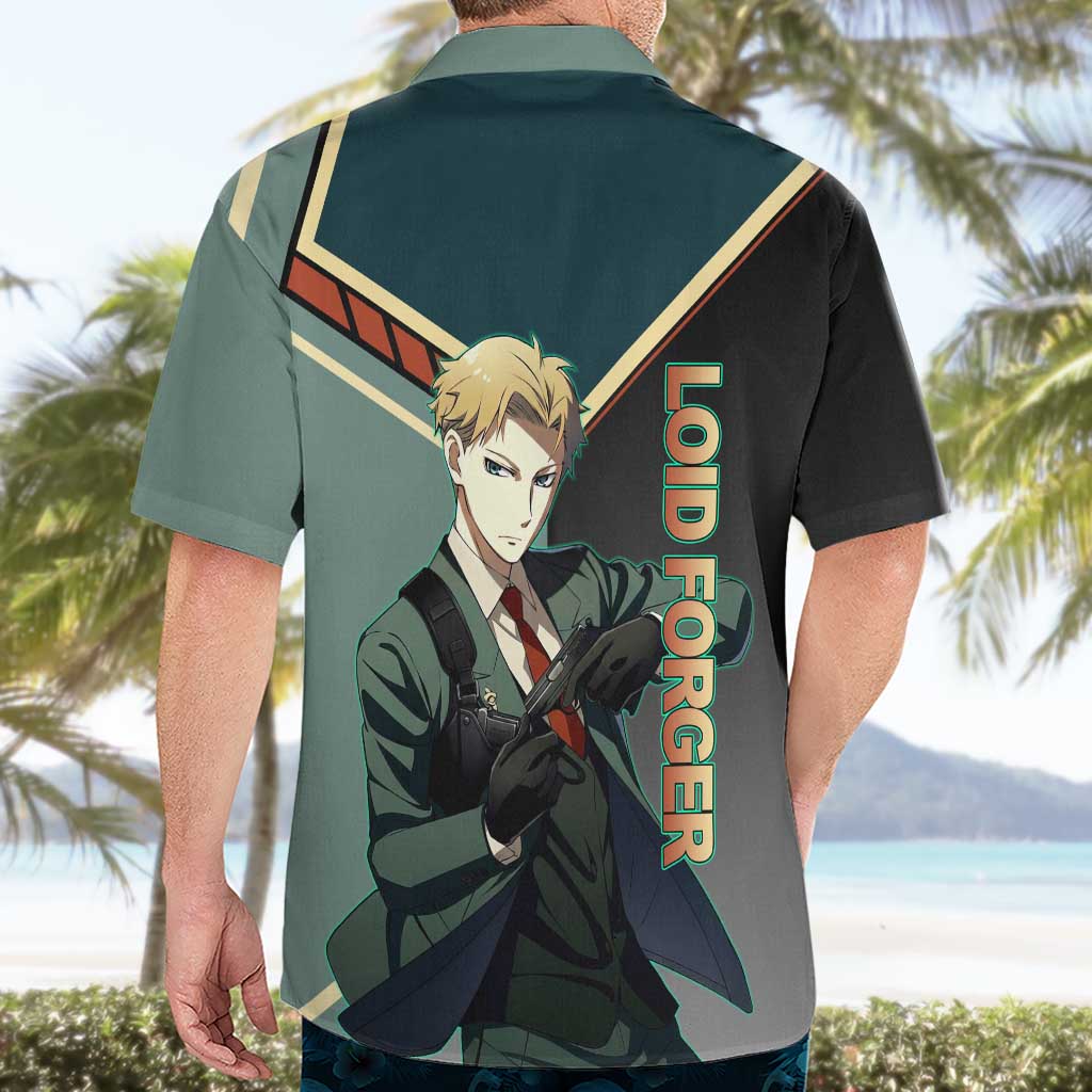 Loid Forger Spy x Family Green and Black Theme Hawaiian Shirt with Gun Pose and Sharp Agent Style Design - The Mazicc