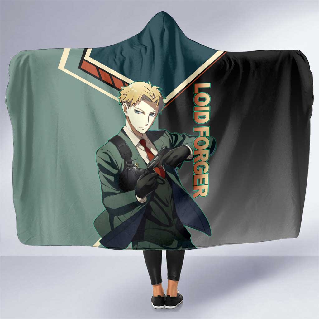 Loid Forger Spy x Family Green and Black Theme Hooded Blanket with Gun Pose and Sharp Agent Style Design - The Mazicc