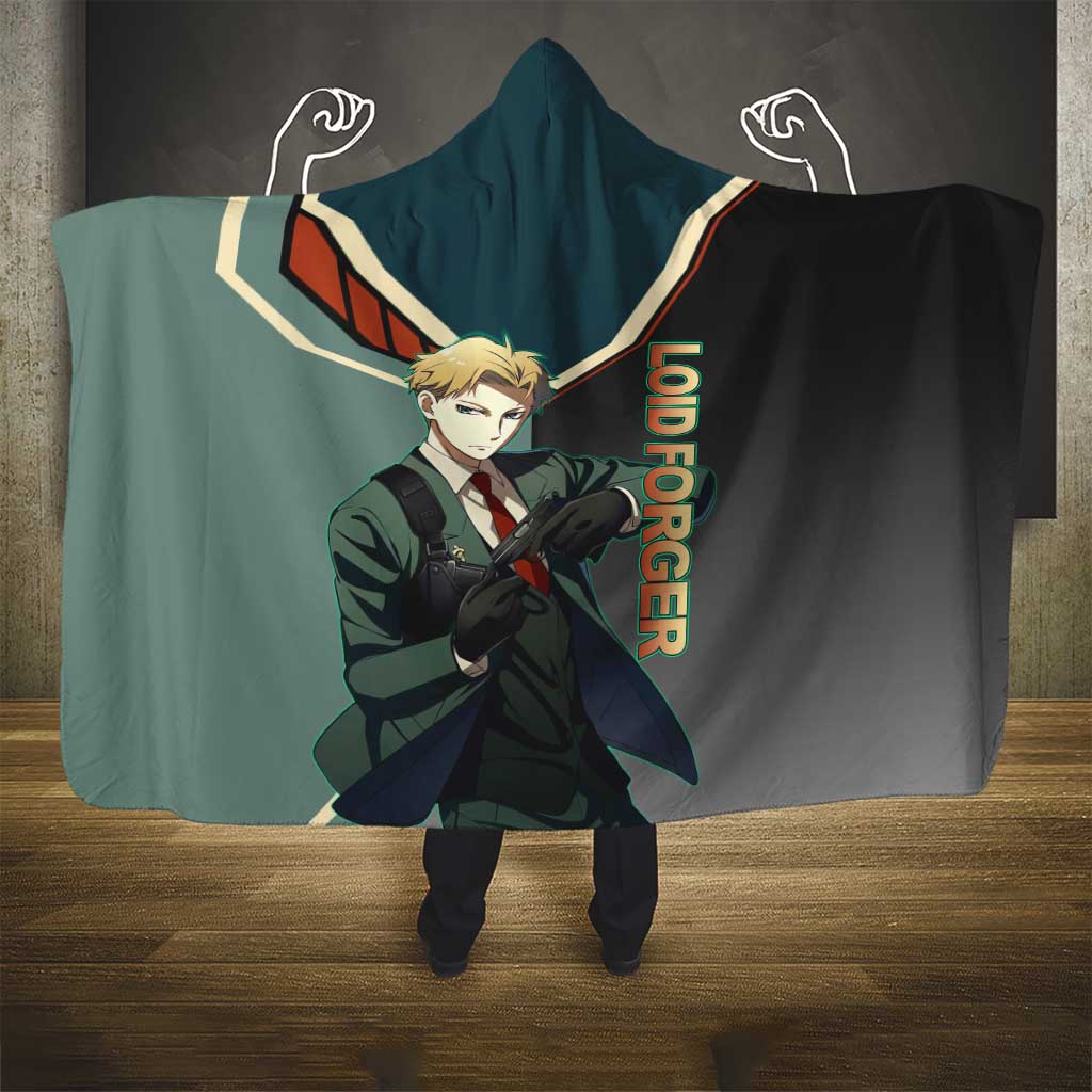 Loid Forger Spy x Family Green and Black Theme Hooded Blanket with Gun Pose and Sharp Agent Style Design - The Mazicc