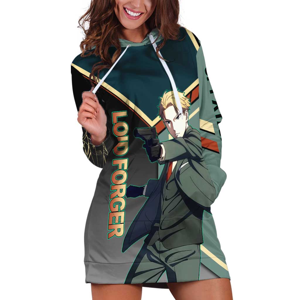 Loid Forger Spy x Family Green and Black Theme Hoodie Dress with Gun Pose and Sharp Agent Style Design - The Mazicc