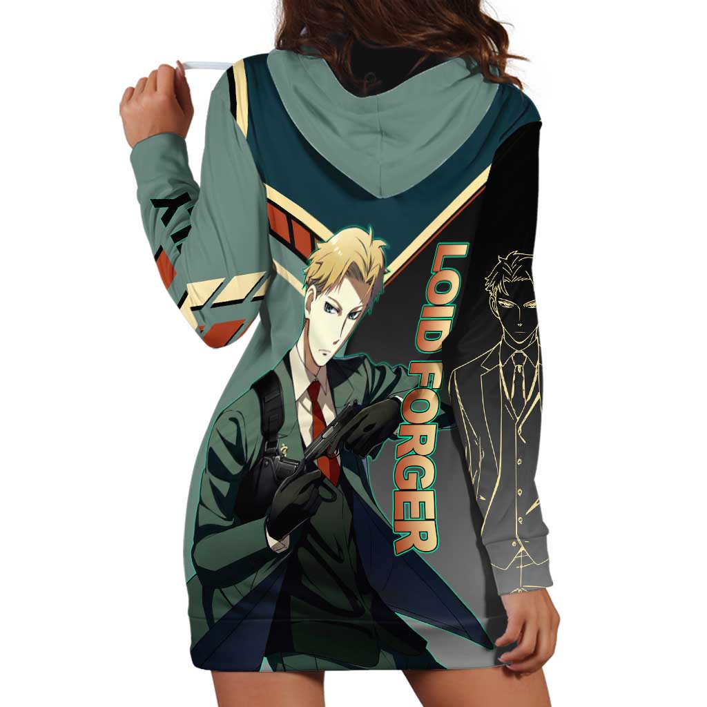 Loid Forger Spy x Family Green and Black Theme Hoodie Dress with Gun Pose and Sharp Agent Style Design - The Mazicc