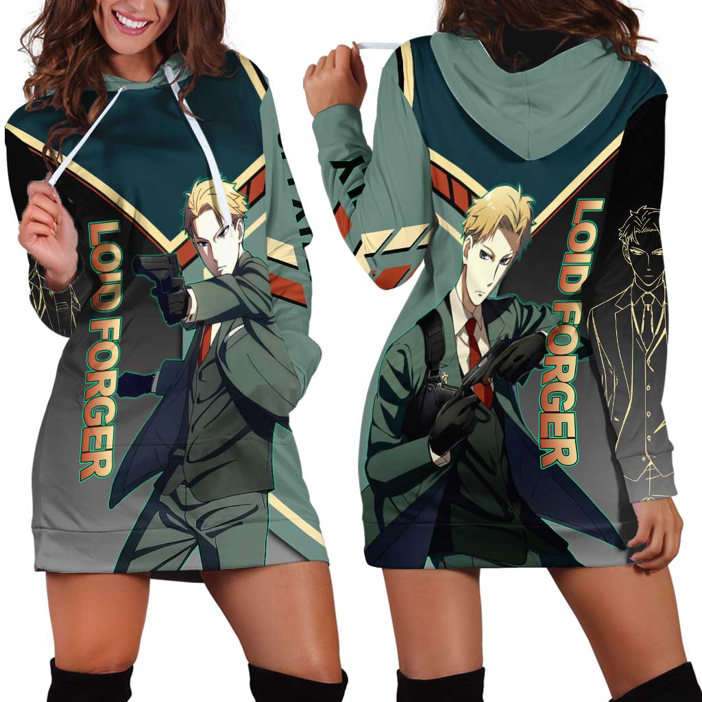 Loid Forger Spy x Family Green and Black Theme Hoodie Dress with Gun Pose and Sharp Agent Style Design - The Mazicc