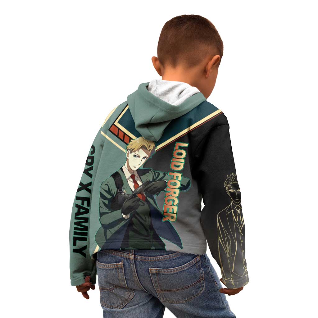 Loid Forger Spy x Family Green and Black Theme Kid Hoodie with Gun Pose and Sharp Agent Style Design - The Mazicc