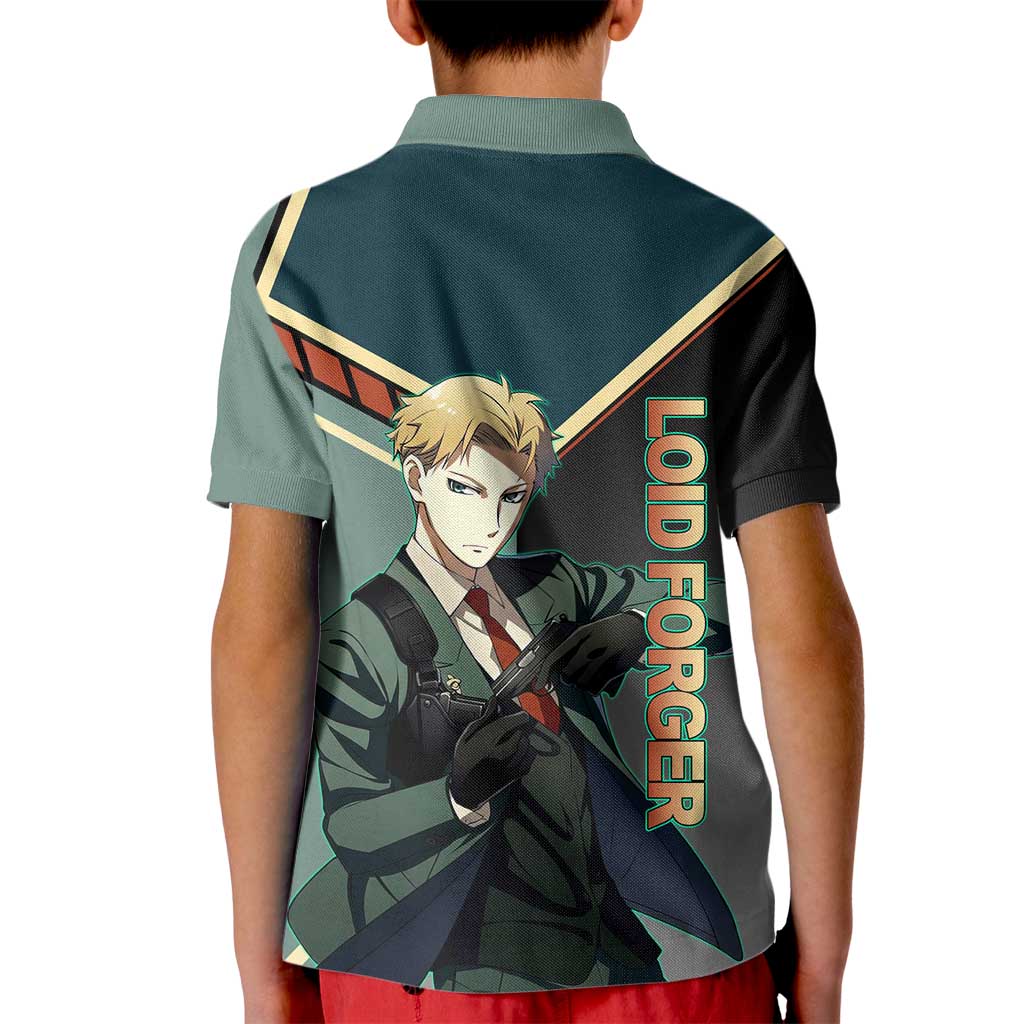 Loid Forger Spy x Family Green and Black Theme Kid Polo Shirt with Gun Pose and Sharp Agent Style Design - The Mazicc