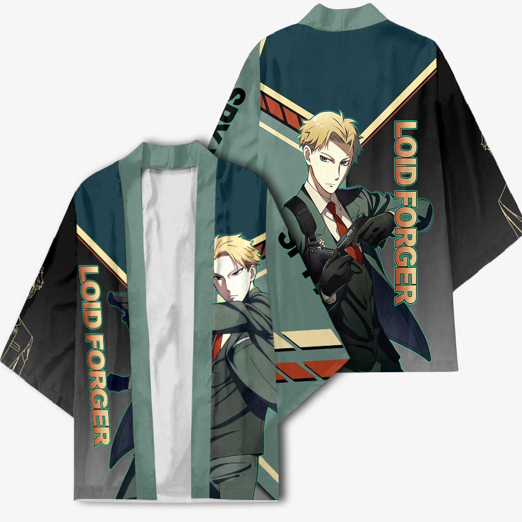 Loid Forger Spy x Family Green and Black Theme Kimono with Gun Pose and Sharp Agent Style Design - The Mazicc