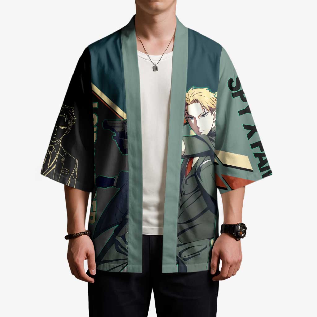 Loid Forger Spy x Family Green and Black Theme Kimono with Gun Pose and Sharp Agent Style Design - The Mazicc