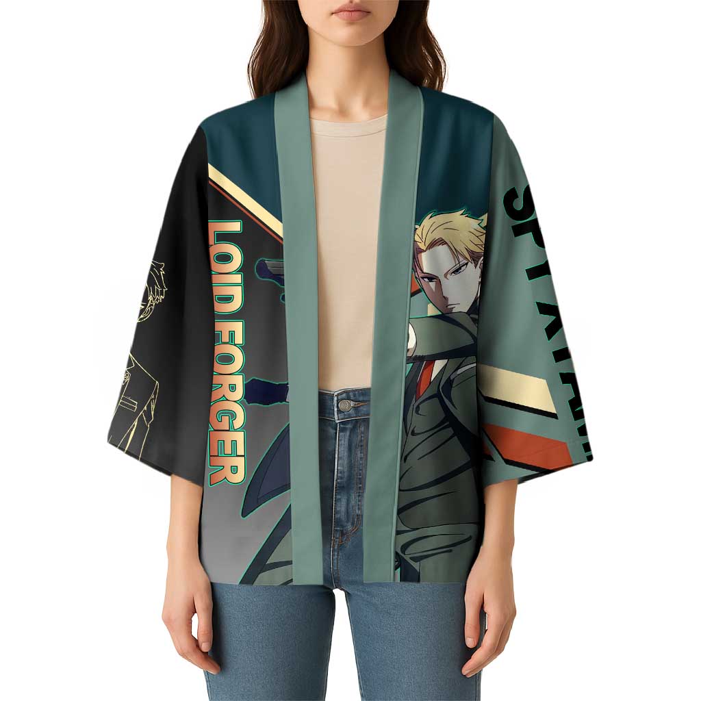 Loid Forger Spy x Family Green and Black Theme Kimono with Gun Pose and Sharp Agent Style Design - The Mazicc