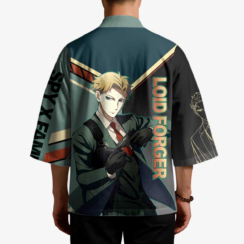 Loid Forger Spy x Family Green and Black Theme Kimono with Gun Pose and Sharp Agent Style Design - The Mazicc