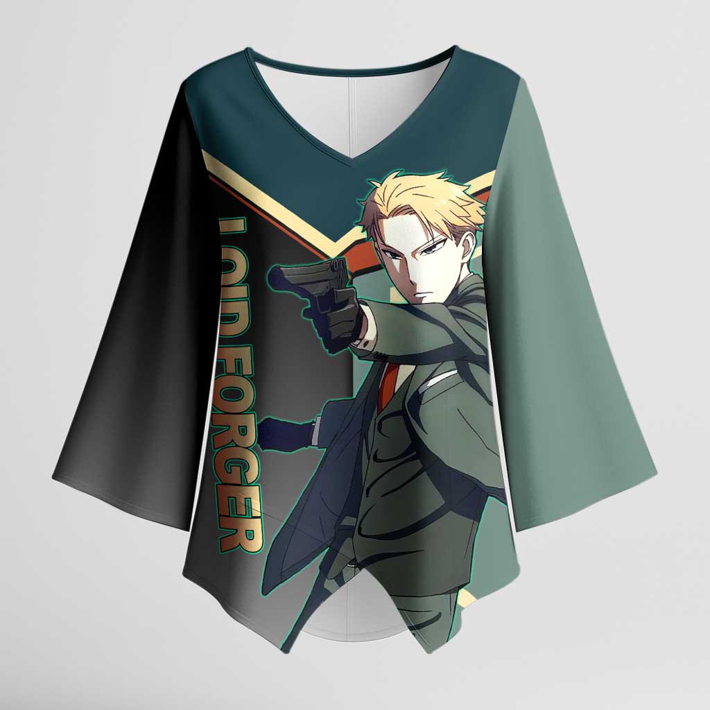 Loid Forger Spy x Family Green and Black Theme Kimono Sleeve Blouse with Gun Pose and Sharp Agent Style Design - The Mazicc