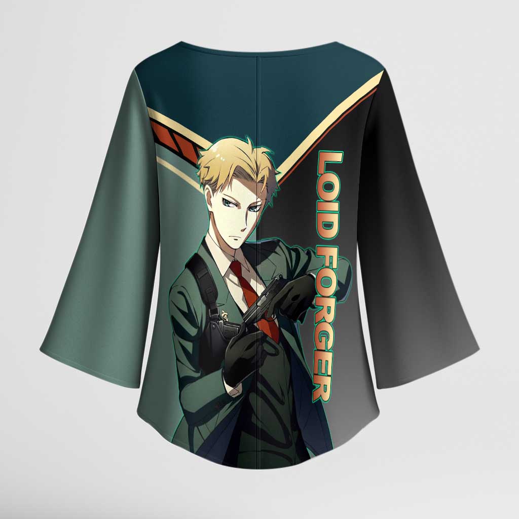 Loid Forger Spy x Family Green and Black Theme Kimono Sleeve Blouse with Gun Pose and Sharp Agent Style Design - The Mazicc