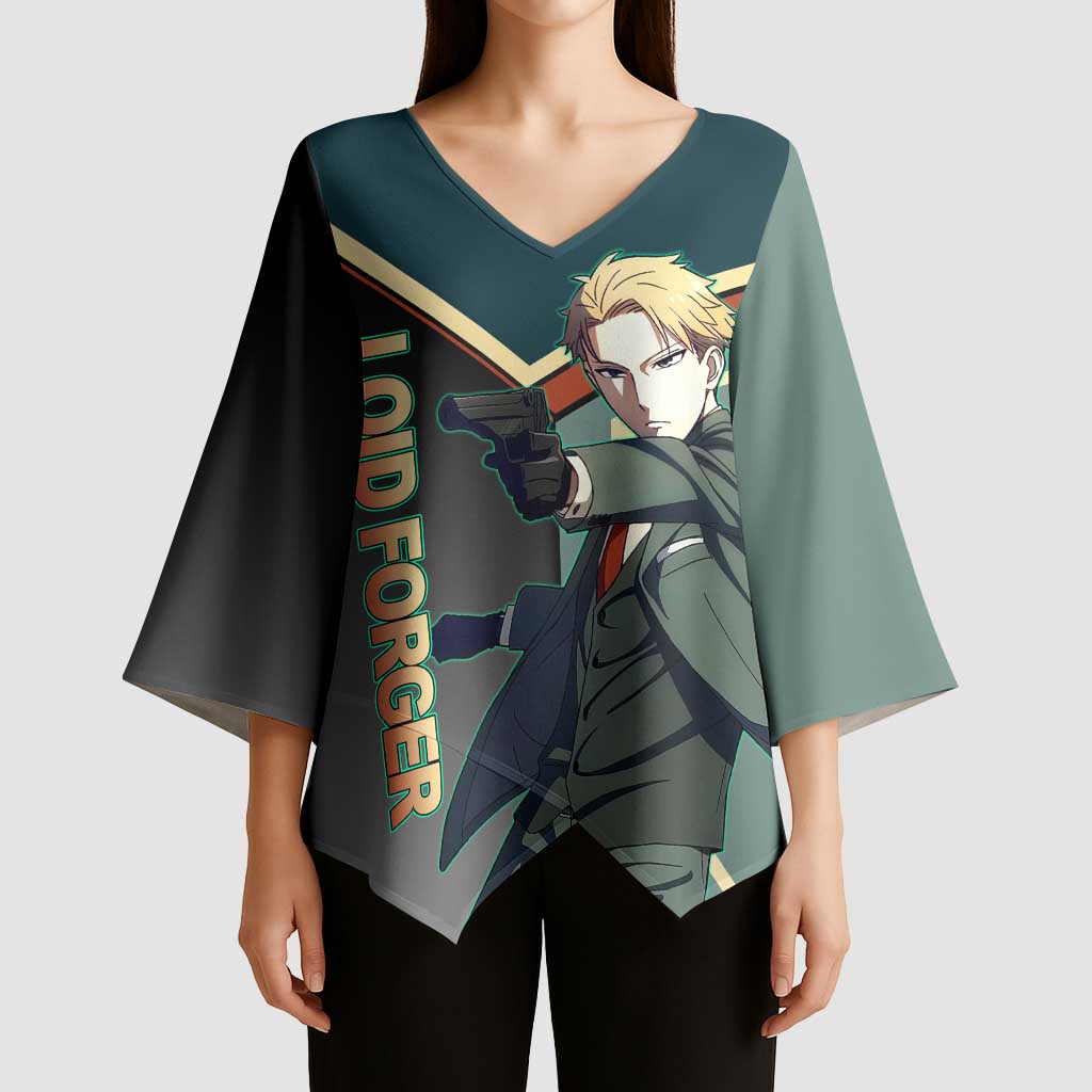 Loid Forger Spy x Family Green and Black Theme Kimono Sleeve Blouse with Gun Pose and Sharp Agent Style Design - The Mazicc