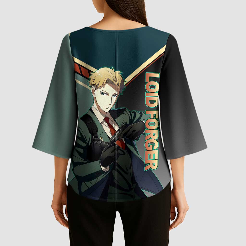 Loid Forger Spy x Family Green and Black Theme Kimono Sleeve Blouse with Gun Pose and Sharp Agent Style Design - The Mazicc