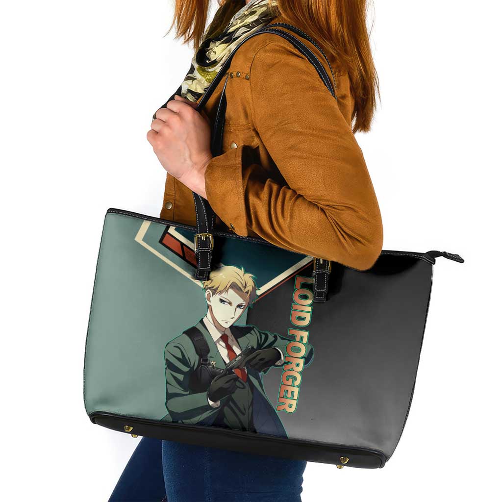 Loid Forger Spy x Family Green and Black Theme Leather Tote Bag with Gun Pose and Sharp Agent Style Design - The Mazicc