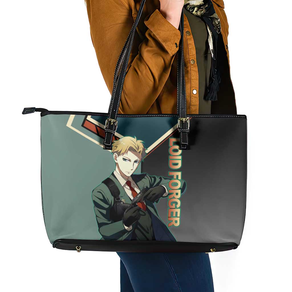 Loid Forger Spy x Family Green and Black Theme Leather Tote Bag with Gun Pose and Sharp Agent Style Design - The Mazicc