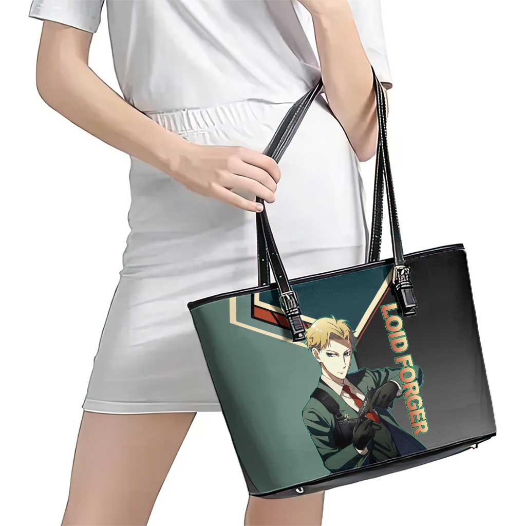 Loid Forger Spy x Family Green and Black Theme Leather Tote Bag with Gun Pose and Sharp Agent Style Design - The Mazicc