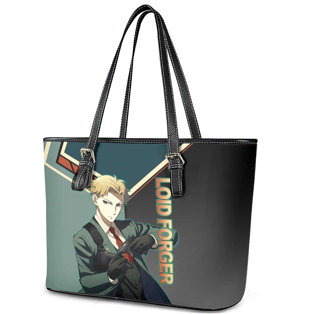 Loid Forger Spy x Family Green and Black Theme Leather Tote Bag with Gun Pose and Sharp Agent Style Design - The Mazicc