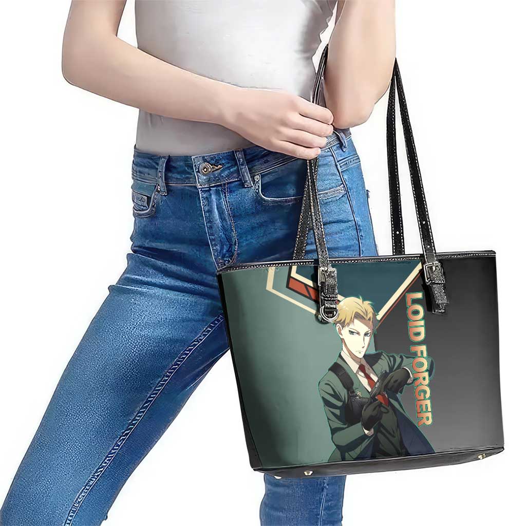 Loid Forger Spy x Family Green and Black Theme Leather Tote Bag with Gun Pose and Sharp Agent Style Design - The Mazicc