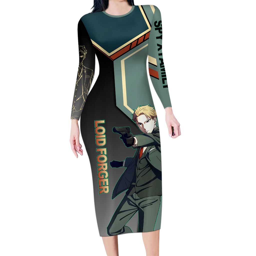 Loid Forger Spy x Family Green and Black Theme Long Sleeve Bodycon Dress with Gun Pose and Sharp Agent Style Design - The Mazicc