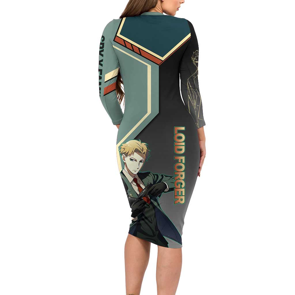 Loid Forger Spy x Family Green and Black Theme Long Sleeve Bodycon Dress with Gun Pose and Sharp Agent Style Design - The Mazicc
