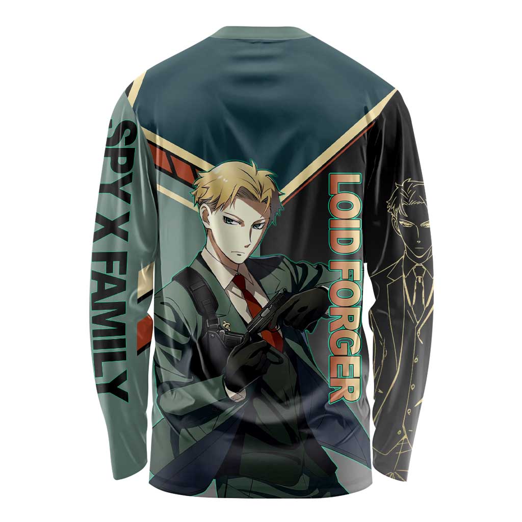 Loid Forger Spy x Family Green and Black Theme Long Sleeve Shirt with Gun Pose and Sharp Agent Style Design - The Mazicc