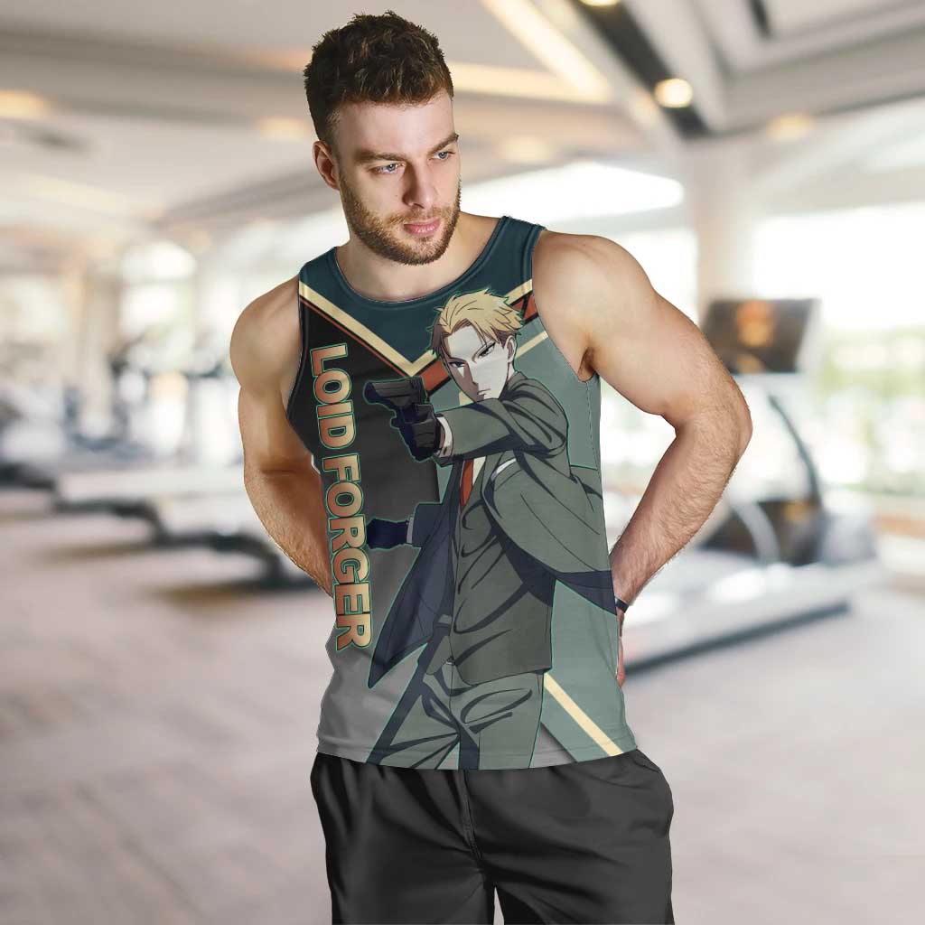 Loid Forger Spy x Family Green and Black Theme Men Tank Top with Gun Pose and Sharp Agent Style Design - The Mazicc