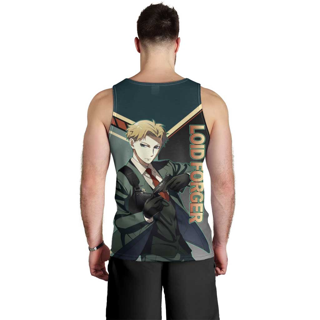 Loid Forger Spy x Family Green and Black Theme Men Tank Top with Gun Pose and Sharp Agent Style Design - The Mazicc