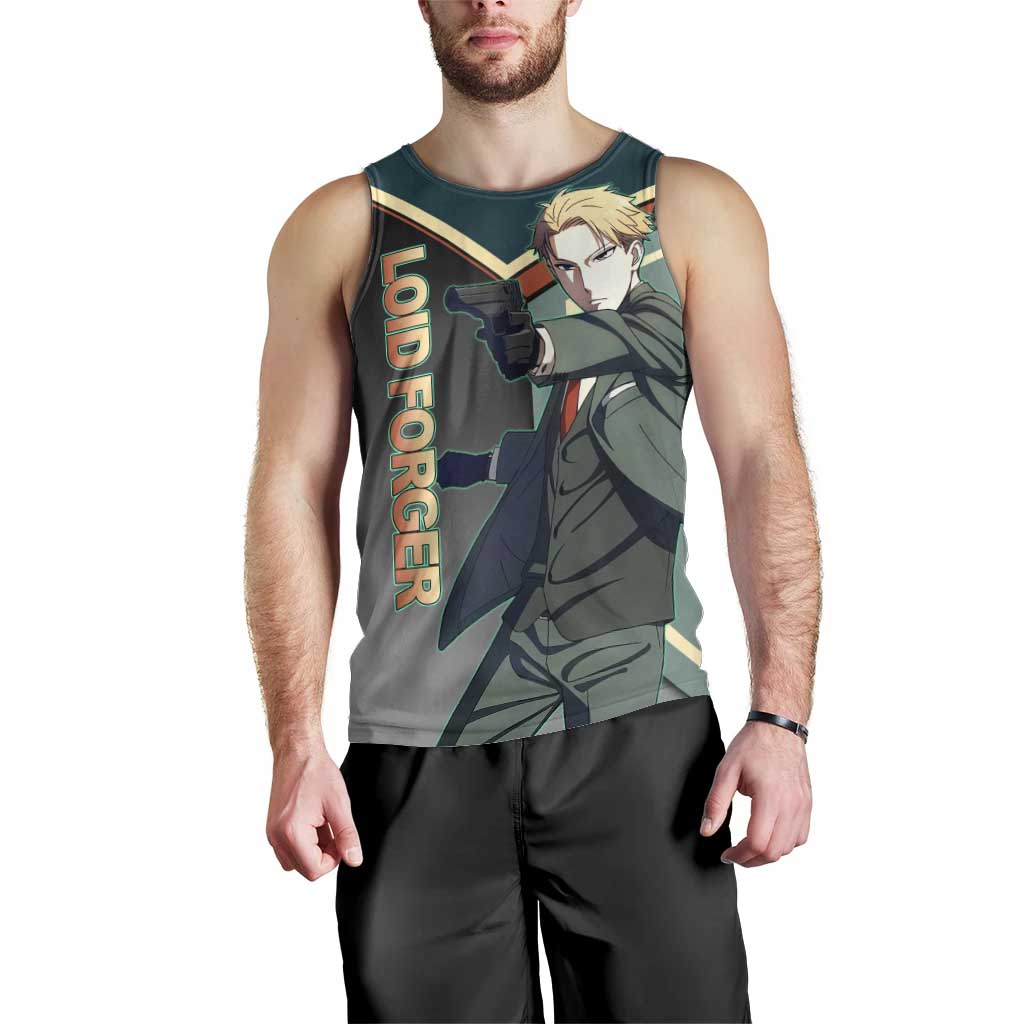 Loid Forger Spy x Family Green and Black Theme Men Tank Top with Gun Pose and Sharp Agent Style Design - The Mazicc