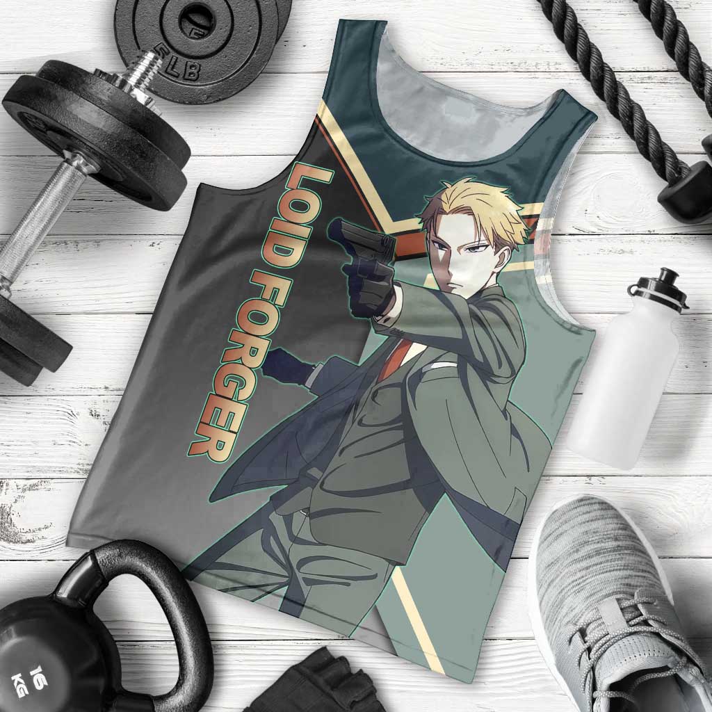Loid Forger Spy x Family Green and Black Theme Men Tank Top with Gun Pose and Sharp Agent Style Design - The Mazicc
