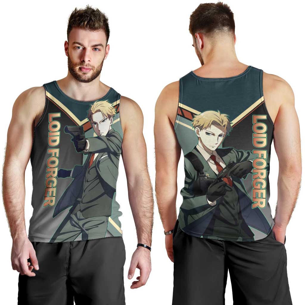 Loid Forger Spy x Family Green and Black Theme Men Tank Top with Gun Pose and Sharp Agent Style Design - The Mazicc