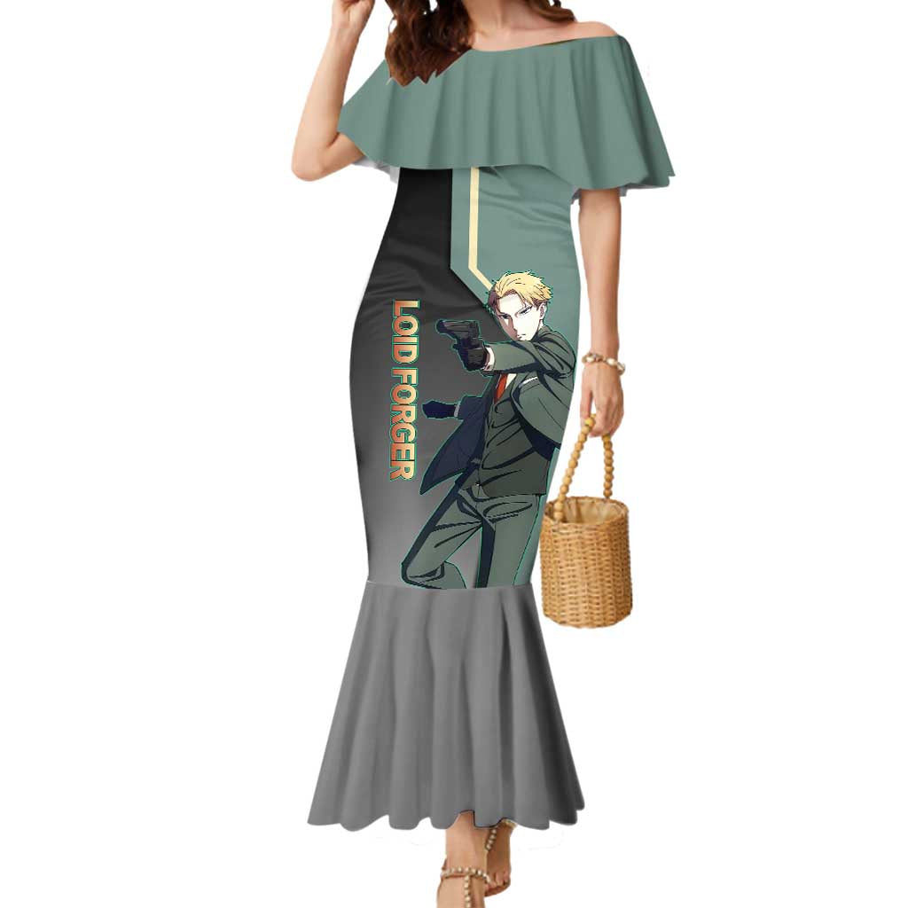 Loid Forger Spy x Family Green and Black Theme Mermaid Dress with Gun Pose and Sharp Agent Style Design - The Mazicc