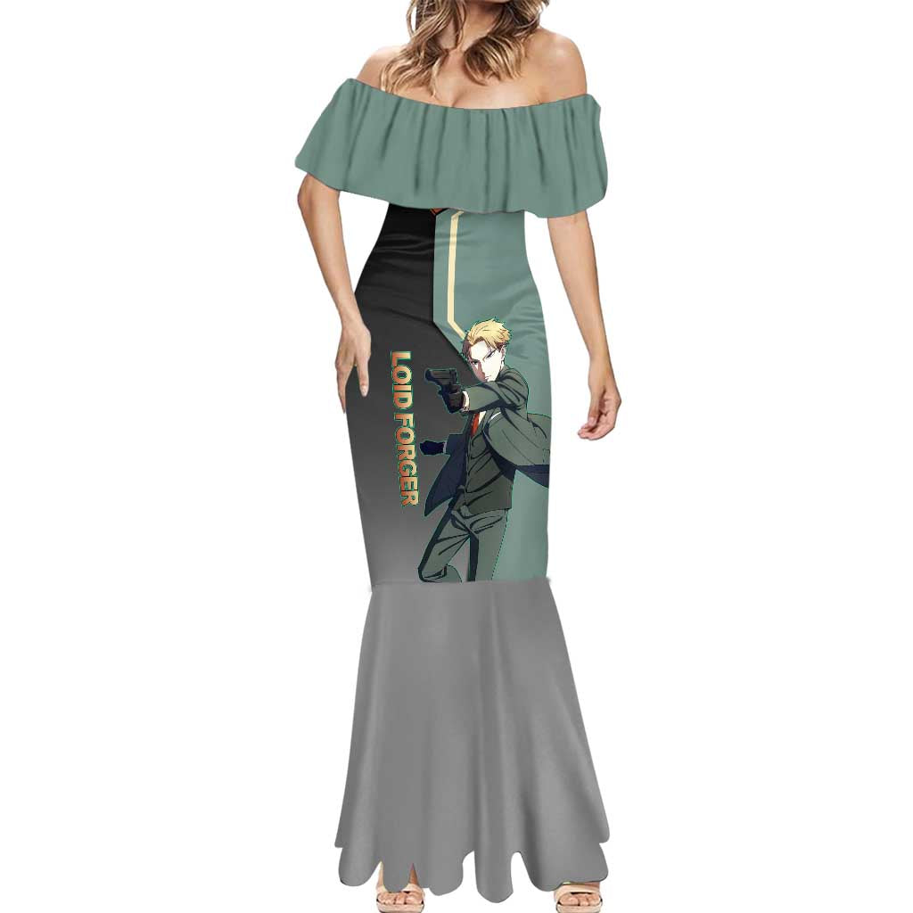 Loid Forger Spy x Family Green and Black Theme Mermaid Dress with Gun Pose and Sharp Agent Style Design - The Mazicc