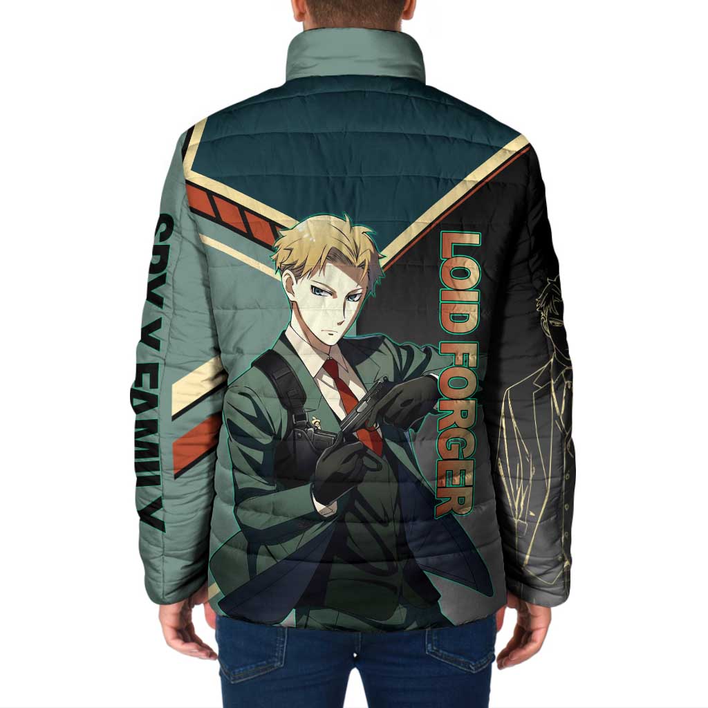 Loid Forger Spy x Family Green and Black Theme Padded Jacket with Gun Pose and Sharp Agent Style Design - The Mazicc