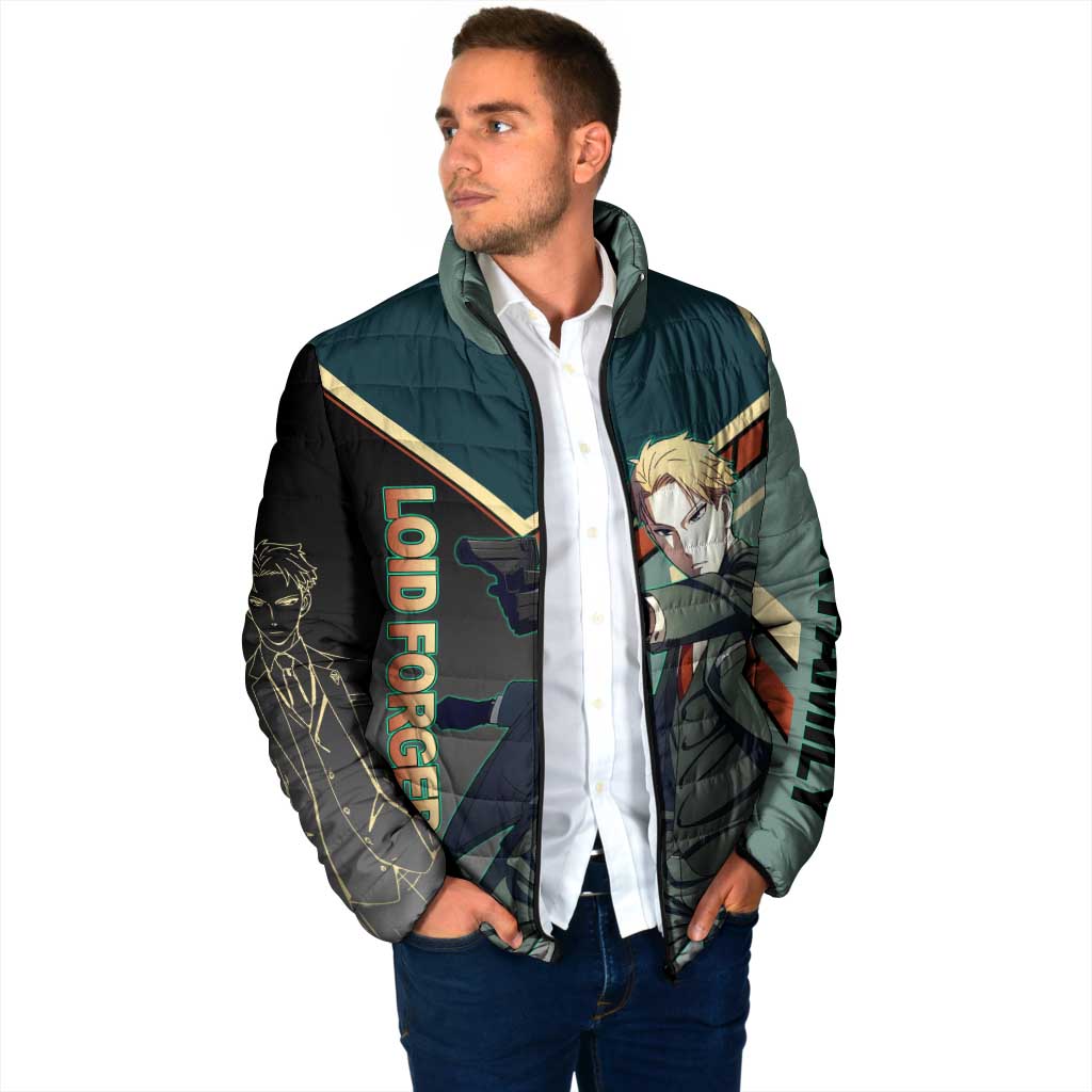 Loid Forger Spy x Family Green and Black Theme Padded Jacket with Gun Pose and Sharp Agent Style Design - The Mazicc