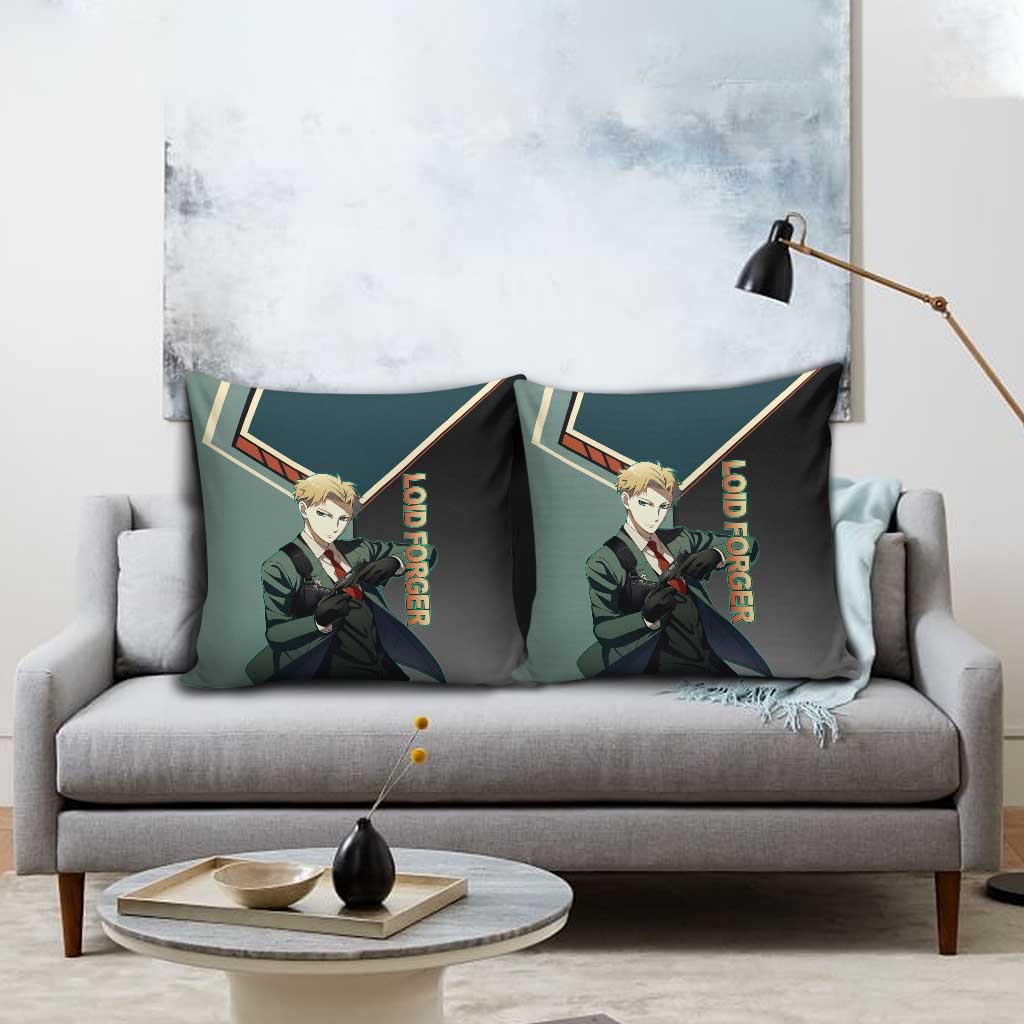 Loid Forger Spy x Family Green and Black Theme Pillow Cover with Gun Pose and Sharp Agent Style Design - The Mazicc