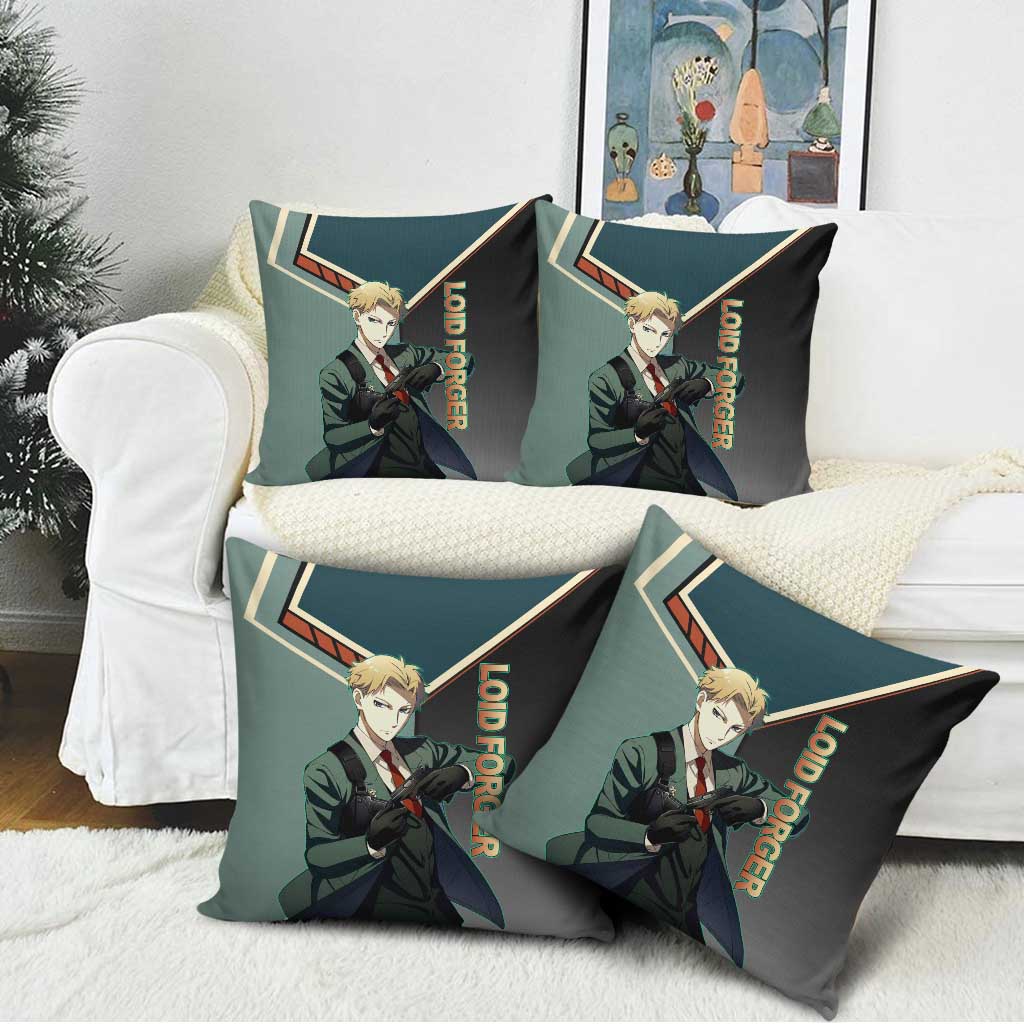 Loid Forger Spy x Family Green and Black Theme Pillow Cover with Gun Pose and Sharp Agent Style Design - The Mazicc