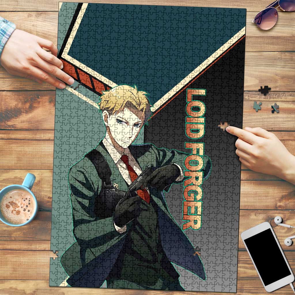 Loid Forger Spy x Family Green and Black Theme Puzzle with Gun Pose and Sharp Agent Style Design - The Mazicc