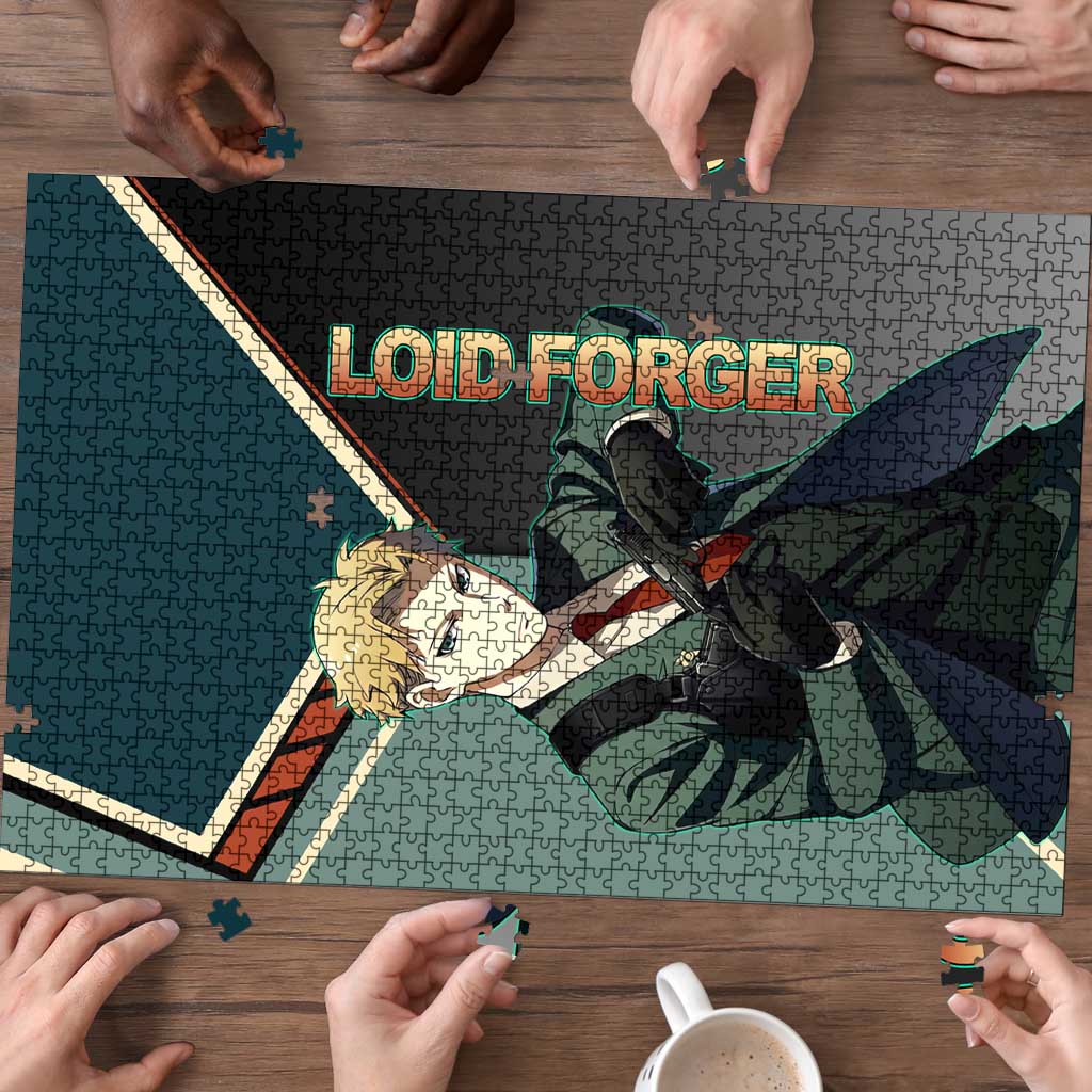 Loid Forger Spy x Family Green and Black Theme Puzzle with Gun Pose and Sharp Agent Style Design - The Mazicc